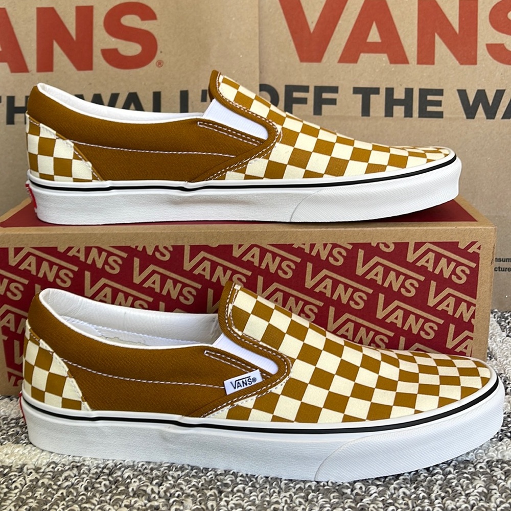 Vans Classic Slip-On Checkerboard Golden Brown/True White MENS